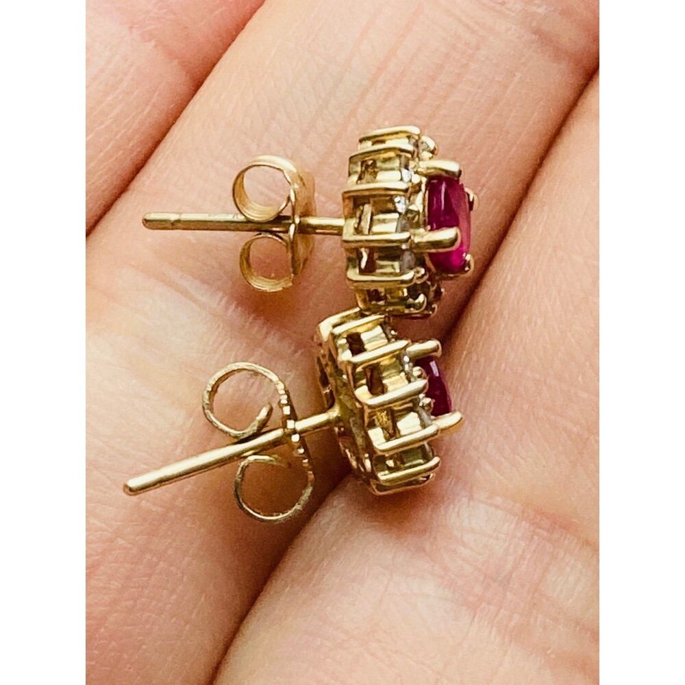 14k Solid Gold Genuine Ruby Diamond Earrings - image 5